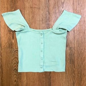 Knit Crop top in Mint Green with Petal sleeves